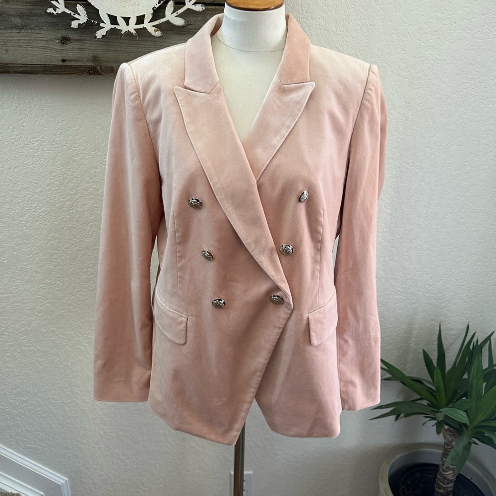 WHBM Studio‎ blazer blush velvet double breasted jacket ladies 14 NWT